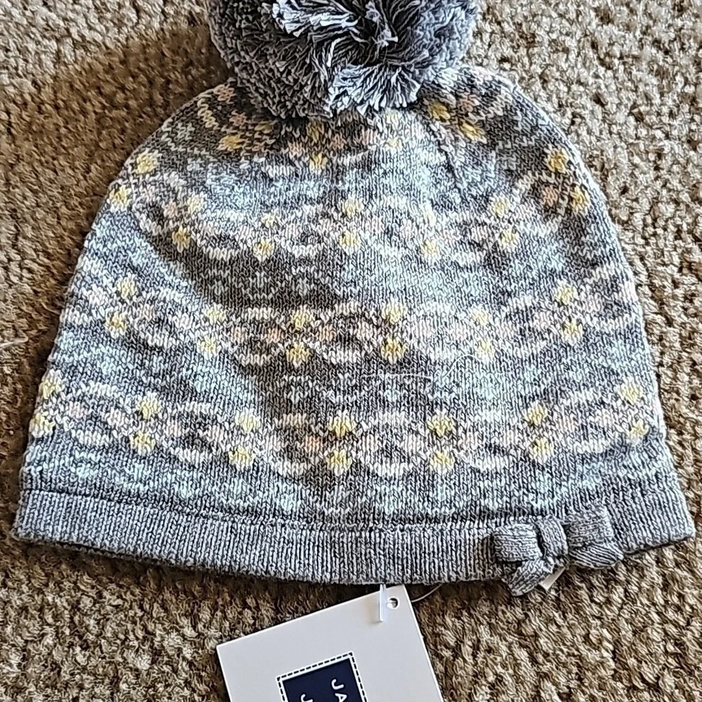 Janie and Jack Baby Girls Gray Knit Pom Beanie